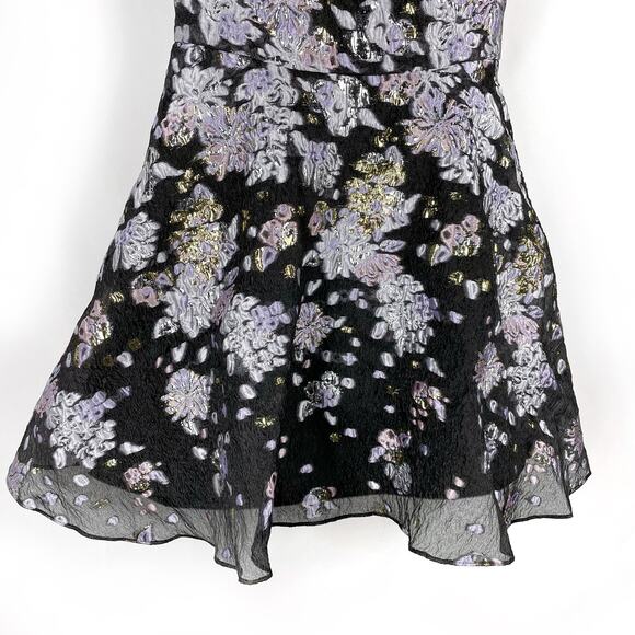 Marchesa Floral Jacquard Cocktail Dress Black Metallic‎ Fit and Flare Mini Sz 6 - Picture 3 of 8